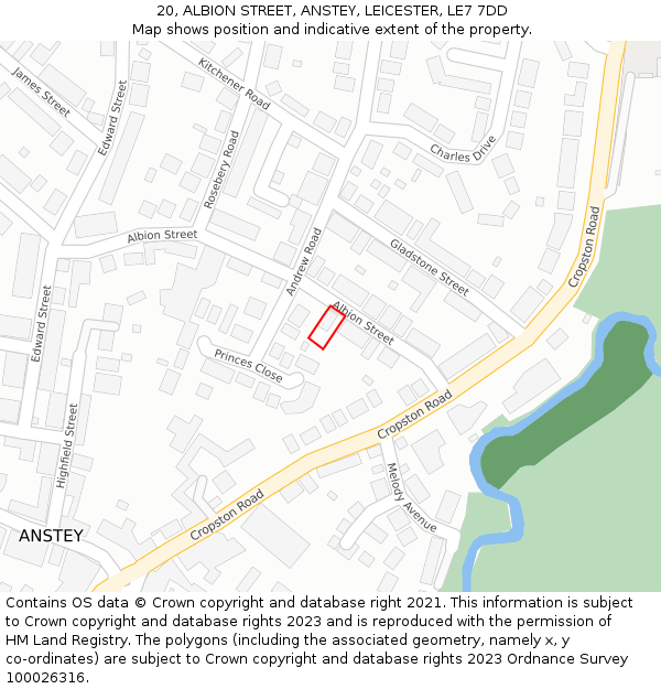 20, ALBION STREET, ANSTEY, LEICESTER, LE7 7DD: Location map and indicative extent of plot