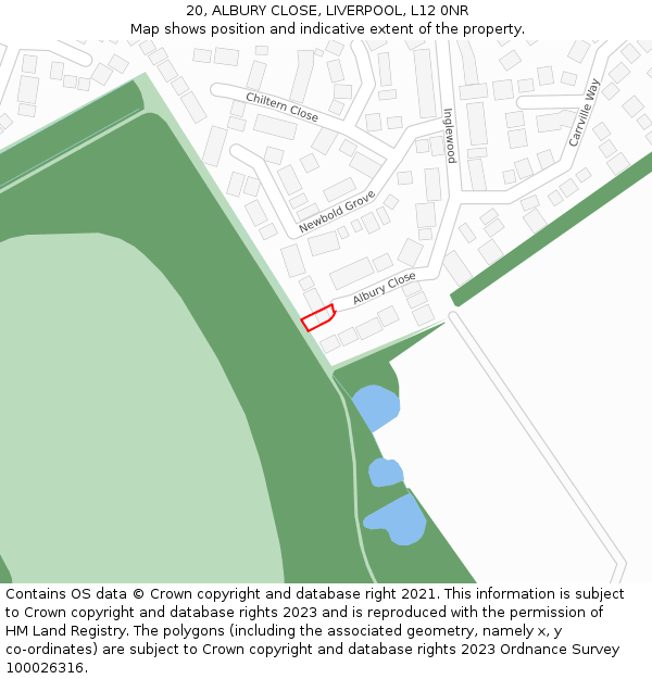 20, ALBURY CLOSE, LIVERPOOL, L12 0NR: Location map and indicative extent of plot