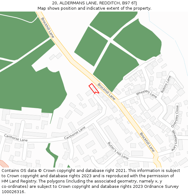 20, ALDERMANS LANE, REDDITCH, B97 6TJ: Location map and indicative extent of plot