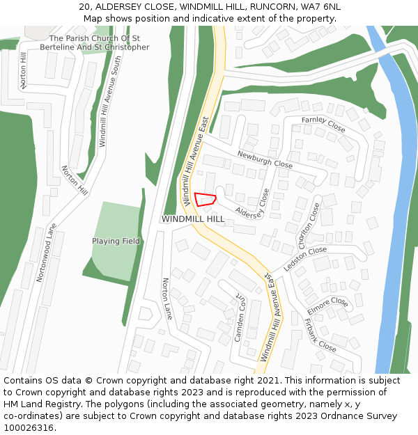 20, ALDERSEY CLOSE, WINDMILL HILL, RUNCORN, WA7 6NL: Location map and indicative extent of plot