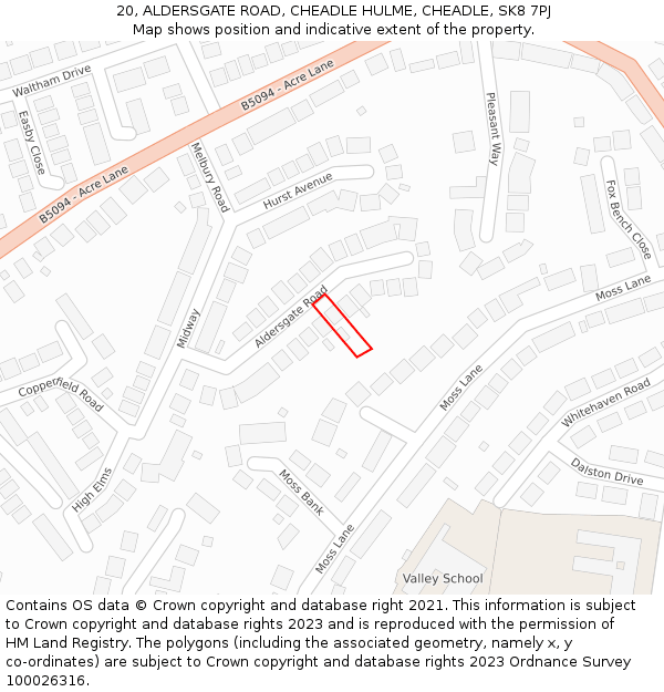 20, ALDERSGATE ROAD, CHEADLE HULME, CHEADLE, SK8 7PJ: Location map and indicative extent of plot