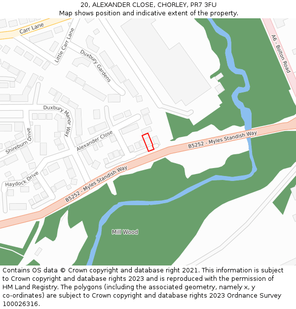 20, ALEXANDER CLOSE, CHORLEY, PR7 3FU: Location map and indicative extent of plot