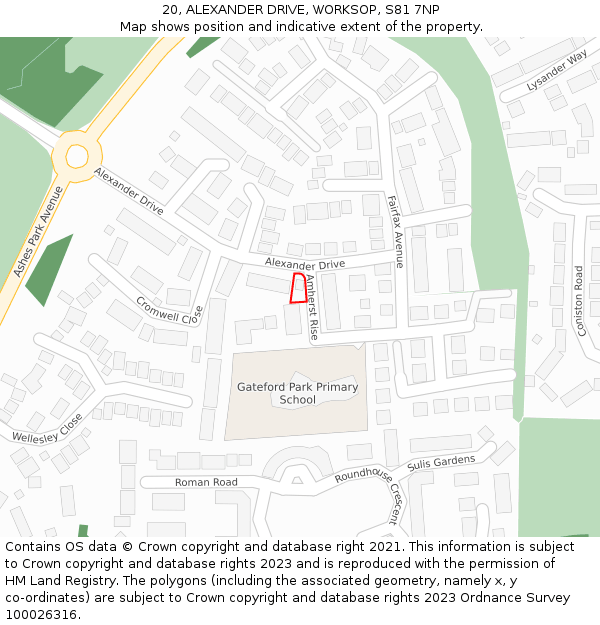 20, ALEXANDER DRIVE, WORKSOP, S81 7NP: Location map and indicative extent of plot