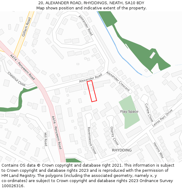 20, ALEXANDER ROAD, RHYDDINGS, NEATH, SA10 8DY: Location map and indicative extent of plot