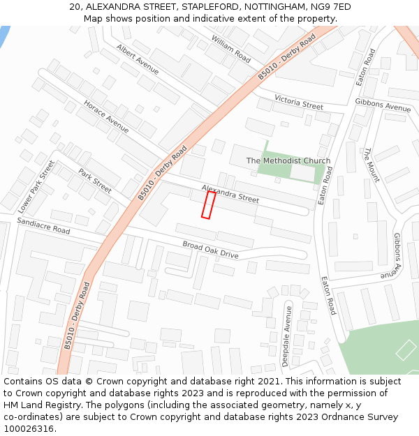 20, ALEXANDRA STREET, STAPLEFORD, NOTTINGHAM, NG9 7ED: Location map and indicative extent of plot