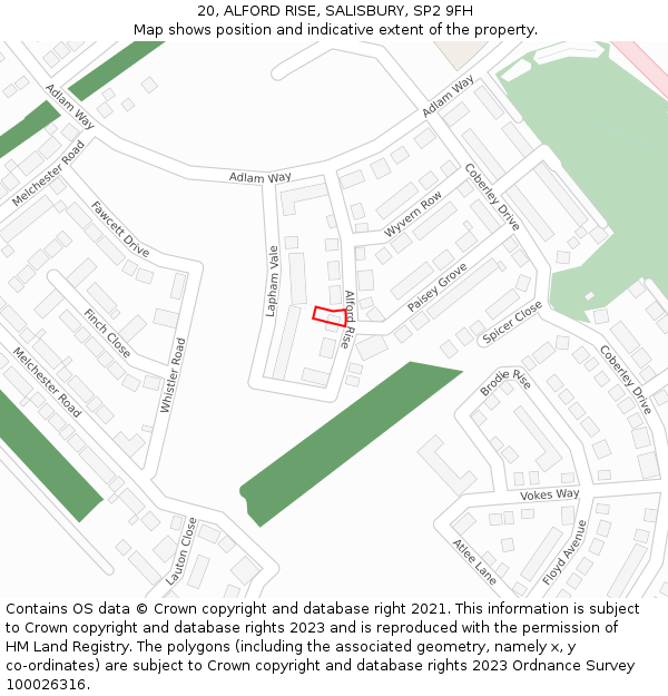 20, ALFORD RISE, SALISBURY, SP2 9FH: Location map and indicative extent of plot