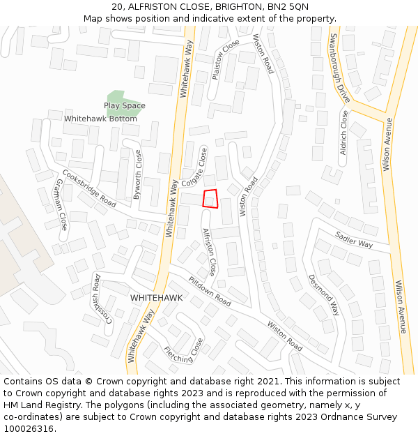 20, ALFRISTON CLOSE, BRIGHTON, BN2 5QN: Location map and indicative extent of plot