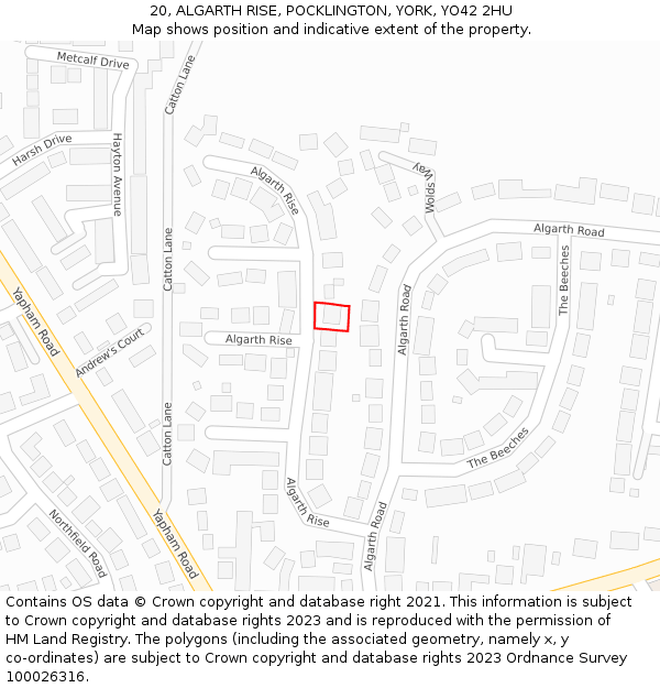 20, ALGARTH RISE, POCKLINGTON, YORK, YO42 2HU: Location map and indicative extent of plot