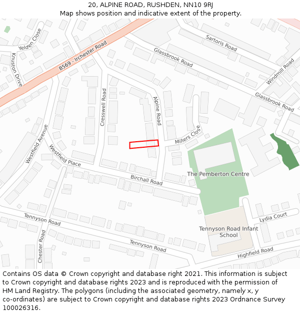 20, ALPINE ROAD, RUSHDEN, NN10 9RJ: Location map and indicative extent of plot