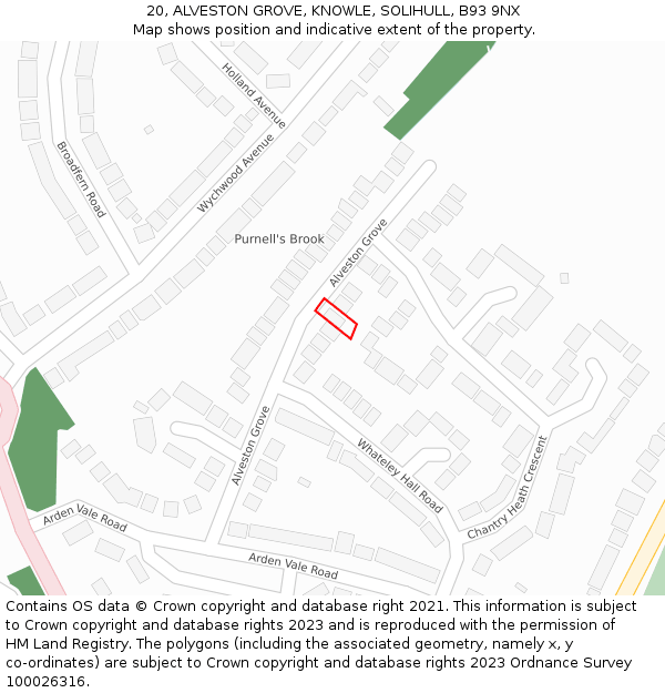 20, ALVESTON GROVE, KNOWLE, SOLIHULL, B93 9NX: Location map and indicative extent of plot