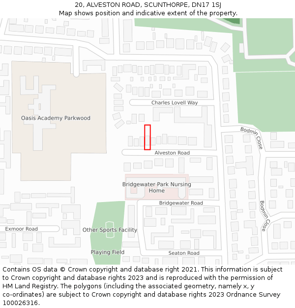 20, ALVESTON ROAD, SCUNTHORPE, DN17 1SJ: Location map and indicative extent of plot