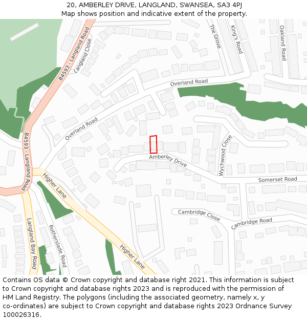 20, AMBERLEY DRIVE, LANGLAND, SWANSEA, SA3 4PJ: Location map and indicative extent of plot