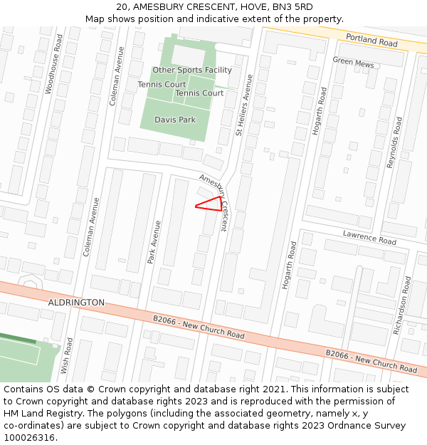 20, AMESBURY CRESCENT, HOVE, BN3 5RD: Location map and indicative extent of plot