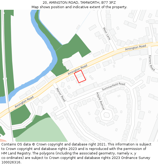 20, AMINGTON ROAD, TAMWORTH, B77 3PZ: Location map and indicative extent of plot