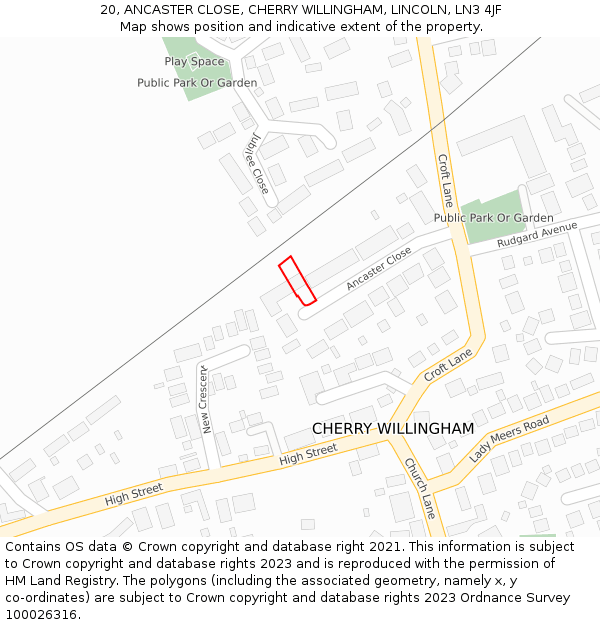 20, ANCASTER CLOSE, CHERRY WILLINGHAM, LINCOLN, LN3 4JF: Location map and indicative extent of plot