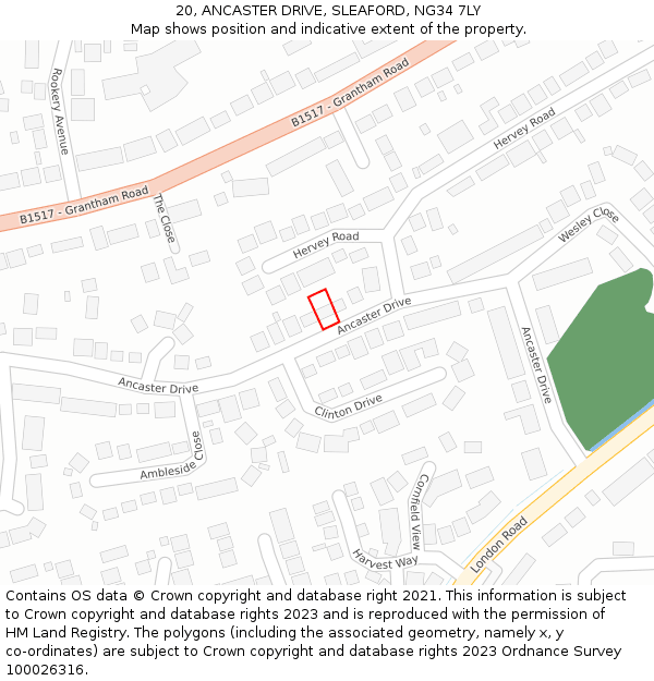 20, ANCASTER DRIVE, SLEAFORD, NG34 7LY: Location map and indicative extent of plot