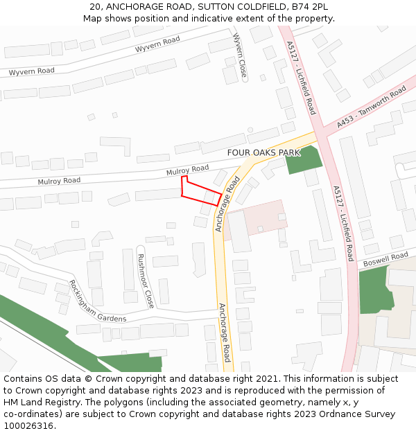 20, ANCHORAGE ROAD, SUTTON COLDFIELD, B74 2PL: Location map and indicative extent of plot