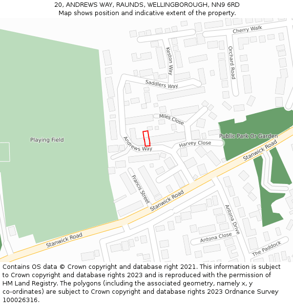 20, ANDREWS WAY, RAUNDS, WELLINGBOROUGH, NN9 6RD: Location map and indicative extent of plot