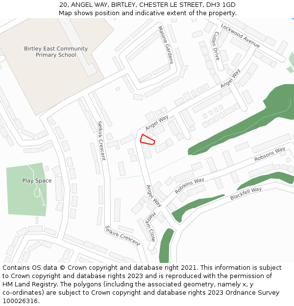 20, ANGEL WAY, BIRTLEY, CHESTER LE STREET, DH3 1GD: Location map and indicative extent of plot