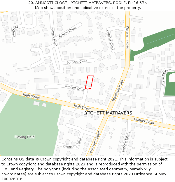 20, ANNCOTT CLOSE, LYTCHETT MATRAVERS, POOLE, BH16 6BN: Location map and indicative extent of plot