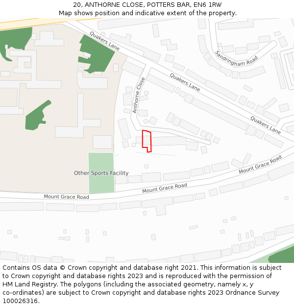 20, ANTHORNE CLOSE, POTTERS BAR, EN6 1RW: Location map and indicative extent of plot