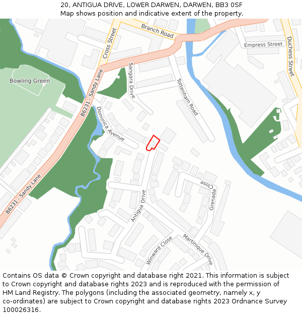 20, ANTIGUA DRIVE, LOWER DARWEN, DARWEN, BB3 0SF: Location map and indicative extent of plot