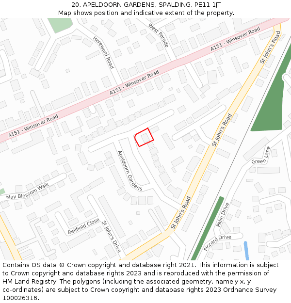 20, APELDOORN GARDENS, SPALDING, PE11 1JT: Location map and indicative extent of plot