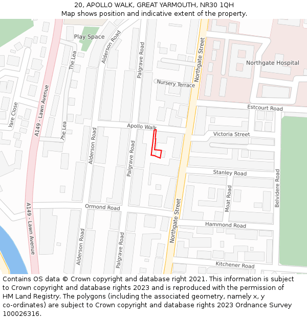 20, APOLLO WALK, GREAT YARMOUTH, NR30 1QH: Location map and indicative extent of plot