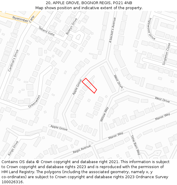 20, APPLE GROVE, BOGNOR REGIS, PO21 4NB: Location map and indicative extent of plot