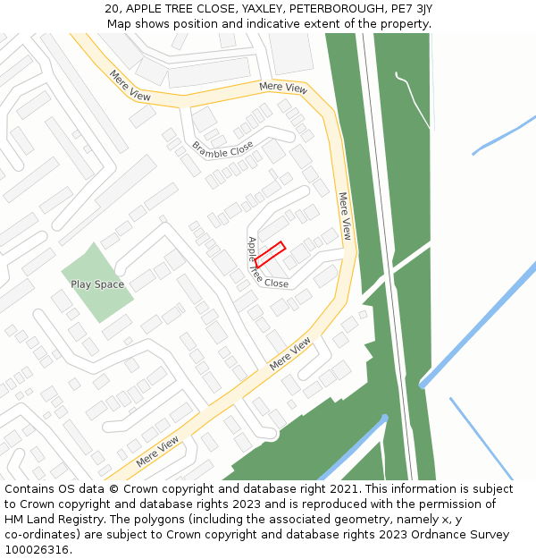 20, APPLE TREE CLOSE, YAXLEY, PETERBOROUGH, PE7 3JY: Location map and indicative extent of plot