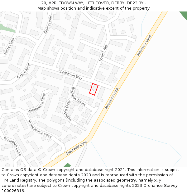 20, APPLEDOWN WAY, LITTLEOVER, DERBY, DE23 3YU: Location map and indicative extent of plot