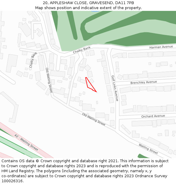 20, APPLESHAW CLOSE, GRAVESEND, DA11 7PB: Location map and indicative extent of plot