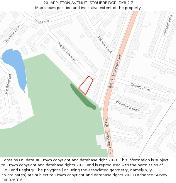 20, APPLETON AVENUE, STOURBRIDGE, DY8 2JZ: Location map and indicative extent of plot