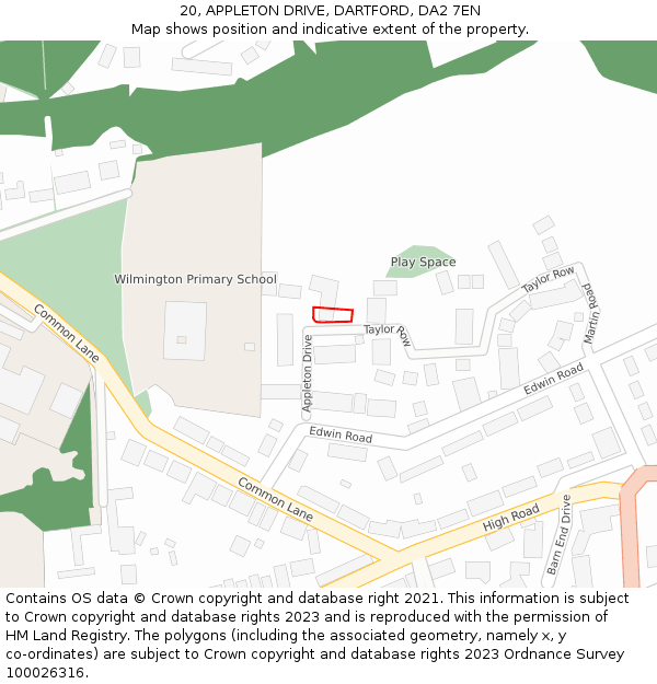 20, APPLETON DRIVE, DARTFORD, DA2 7EN: Location map and indicative extent of plot
