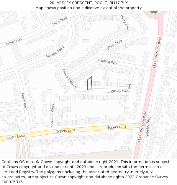 20, APSLEY CRESCENT, POOLE, BH17 7LX: Location map and indicative extent of plot