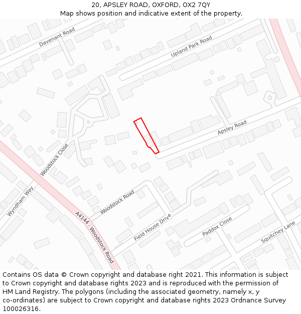 20, APSLEY ROAD, OXFORD, OX2 7QY: Location map and indicative extent of plot