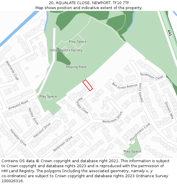 20, AQUALATE CLOSE, NEWPORT, TF10 7TF: Location map and indicative extent of plot