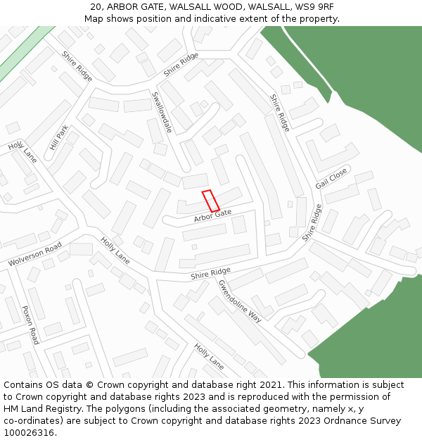 20, ARBOR GATE, WALSALL WOOD, WALSALL, WS9 9RF: Location map and indicative extent of plot