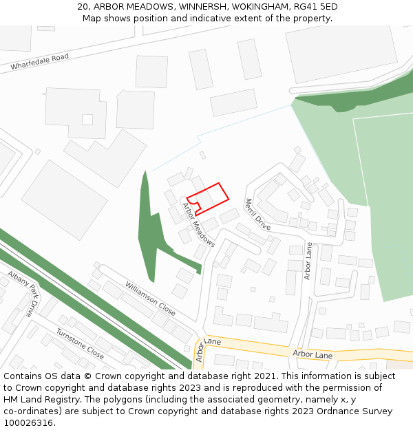 20, ARBOR MEADOWS, WINNERSH, WOKINGHAM, RG41 5ED: Location map and indicative extent of plot