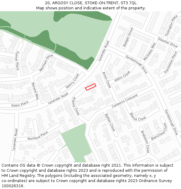 20, ARGOSY CLOSE, STOKE-ON-TRENT, ST3 7QL: Location map and indicative extent of plot