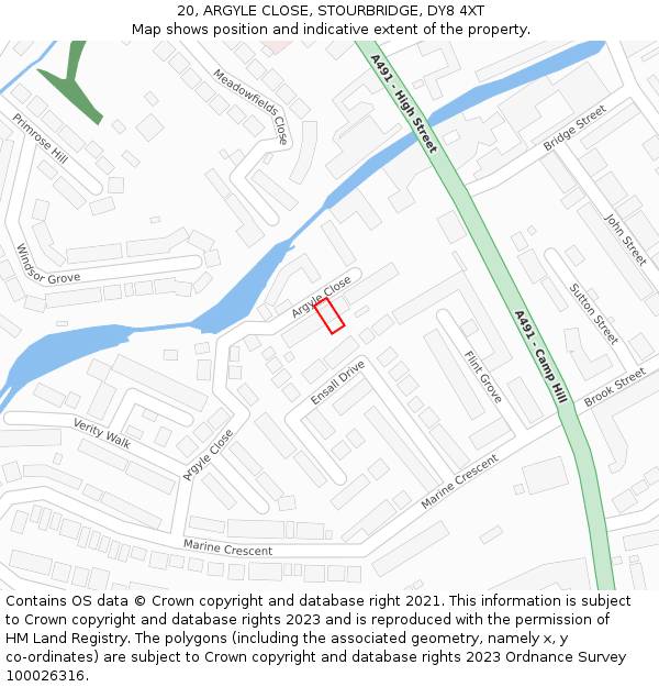 20, ARGYLE CLOSE, STOURBRIDGE, DY8 4XT: Location map and indicative extent of plot