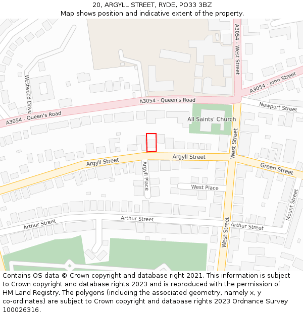 20, ARGYLL STREET, RYDE, PO33 3BZ: Location map and indicative extent of plot