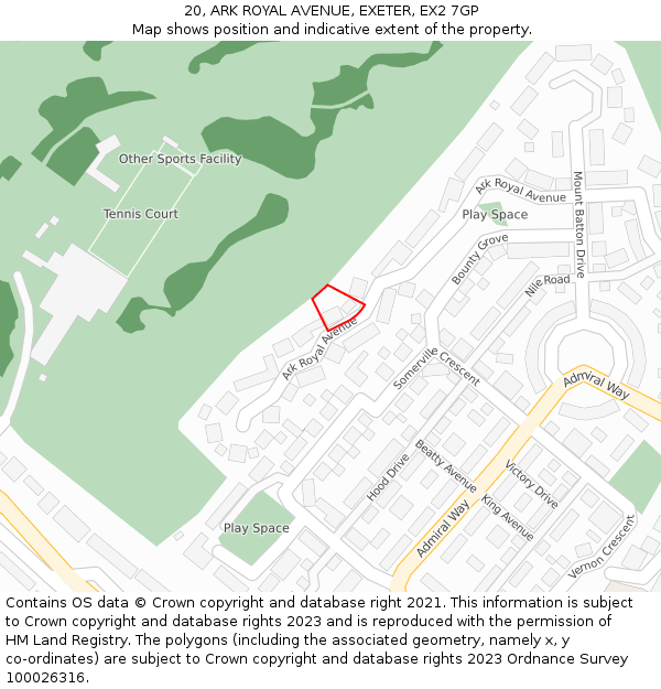 20, ARK ROYAL AVENUE, EXETER, EX2 7GP: Location map and indicative extent of plot