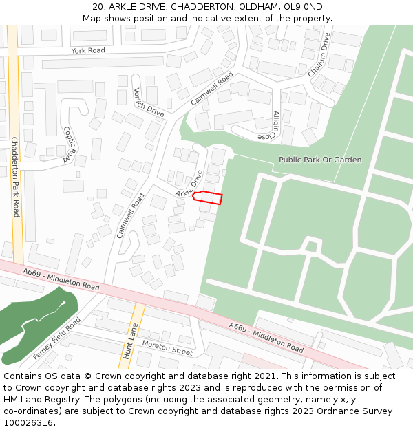 20, ARKLE DRIVE, CHADDERTON, OLDHAM, OL9 0ND: Location map and indicative extent of plot