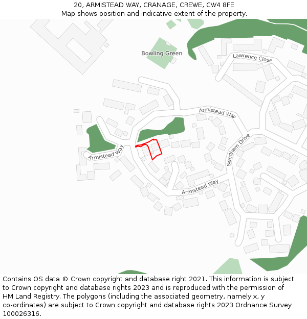 20, ARMISTEAD WAY, CRANAGE, CREWE, CW4 8FE: Location map and indicative extent of plot