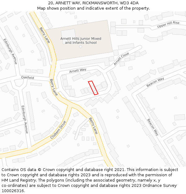 20, ARNETT WAY, RICKMANSWORTH, WD3 4DA: Location map and indicative extent of plot