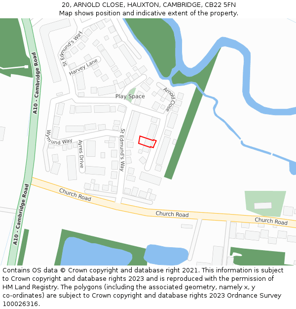 20, ARNOLD CLOSE, HAUXTON, CAMBRIDGE, CB22 5FN: Location map and indicative extent of plot