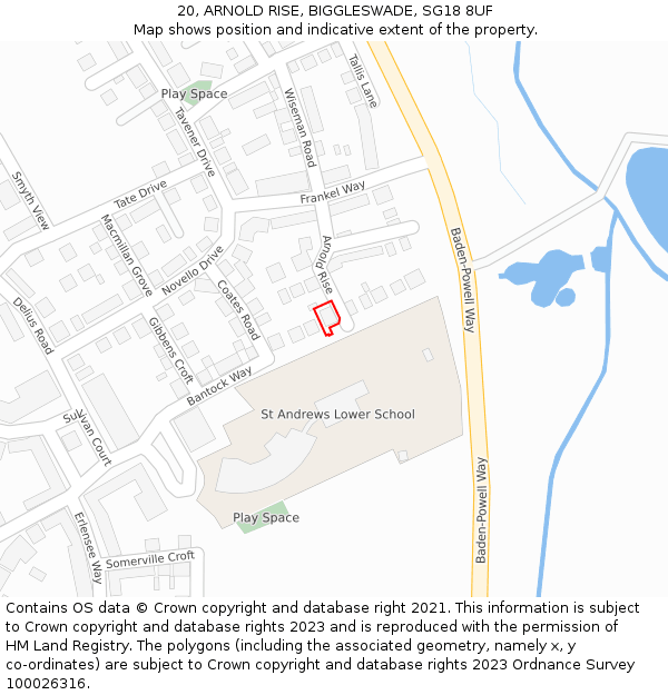 20, ARNOLD RISE, BIGGLESWADE, SG18 8UF: Location map and indicative extent of plot
