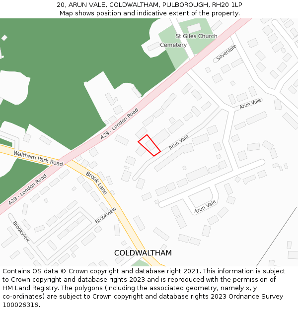 20, ARUN VALE, COLDWALTHAM, PULBOROUGH, RH20 1LP: Location map and indicative extent of plot