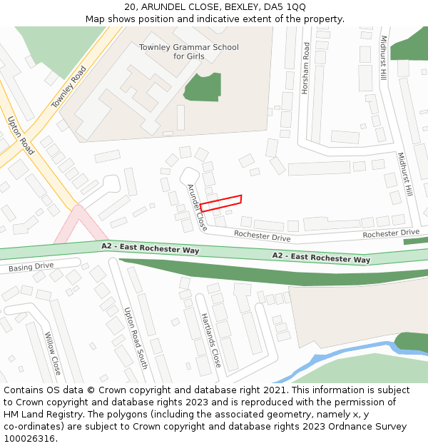 20, ARUNDEL CLOSE, BEXLEY, DA5 1QQ: Location map and indicative extent of plot